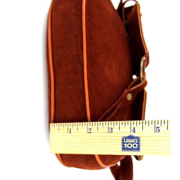 HANDCRAFTED BROWN GENUINE LEATHER SUEDE EMBROIDERY FLAP XBODY PURSE SHOULDER BAG - Picture 13 of 16